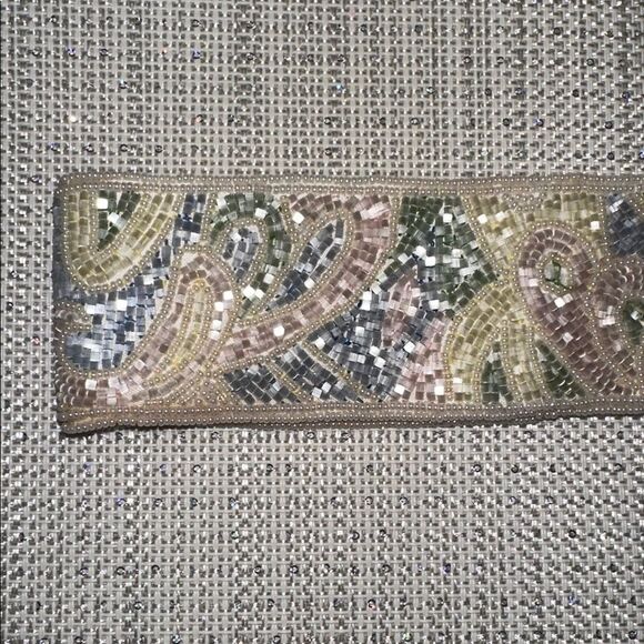 Vintage S Ivory Pink Green Yellow Blue Beaded Pastel Colored Wide Velcro Belt main image 8